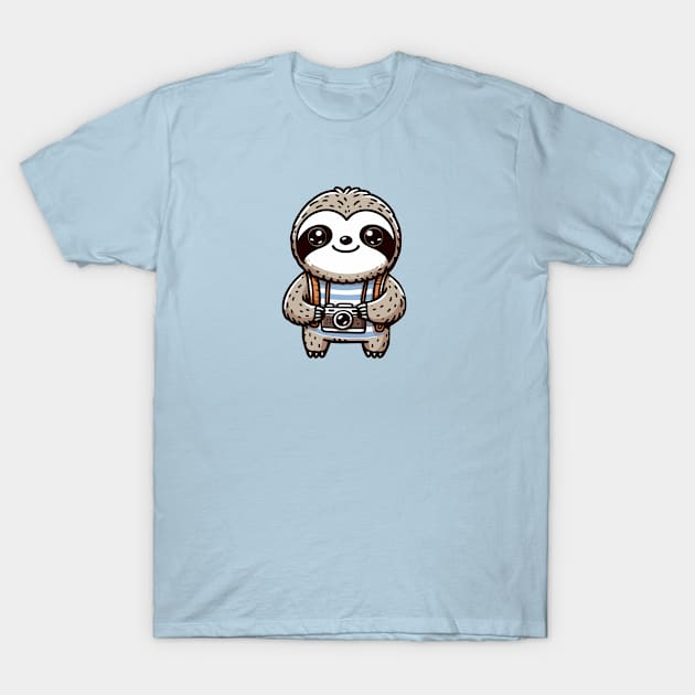 Sloth tourist with photo camera T-Shirt by AnnArtshock